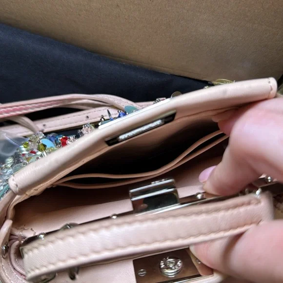 Fendi Beige Leather Micro Peekaboo Embellished Crossbody - Picture 7 of 14